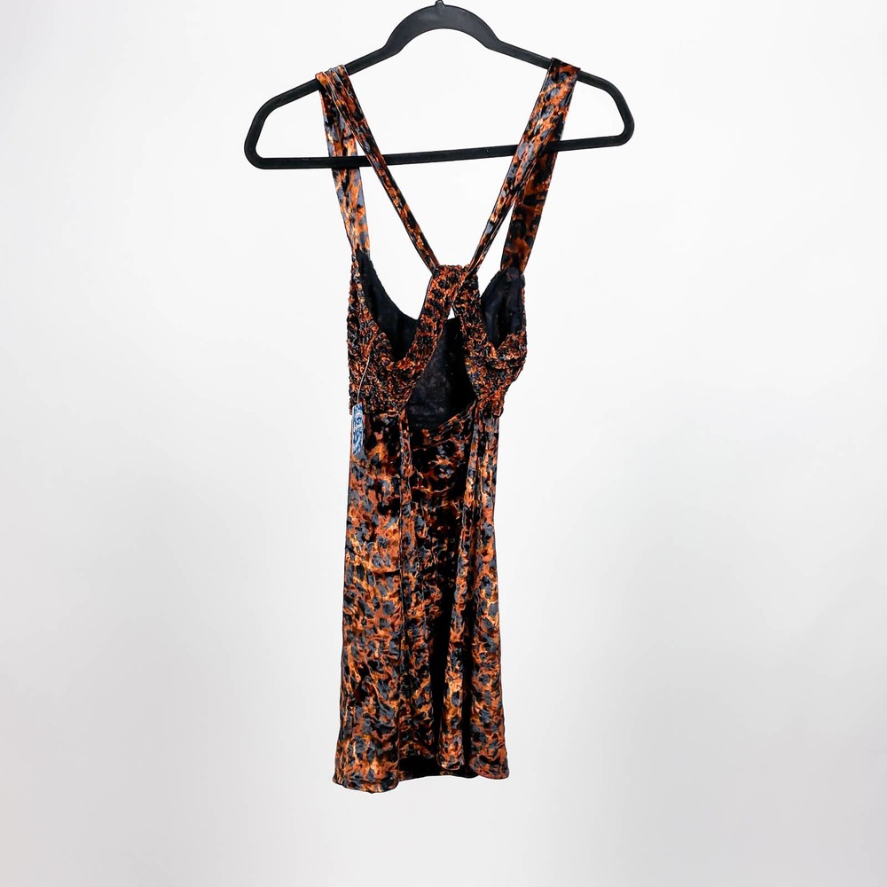 Free People Virgo Moon Mini Dress Leopard Cat Cheetah Print Velvet Velour Boho - Picture 6 of 8
